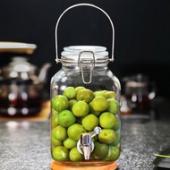 Wine Fermentation Jar Glass Bottle with Faucet Sealed Jar with Handle Brewed Wine Ginseng Household 