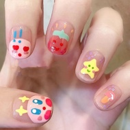 Wear Nails Short Handmade Cute Kirby Hand-Painted Fresh Short Nails Finished Wear Nails Student Mani