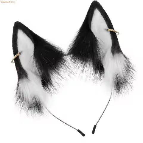 Q5WE Faux Furs Wolf Foxes Ears Headband Animal Ears Hair Hoop Headwear Halloween Christmas Party Cos