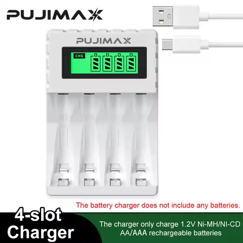 PUJIAMX AA/AAA Rechargeable Battery Charger LCD Display Portable Type C Cable Battery Charger for 1.