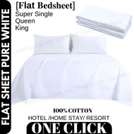 Flat Fitted Bedsheet Plain White Color / Cadar Warna Putih Hotel / Katil Tilam Putih / Super Single Bedsheet/ King Queen