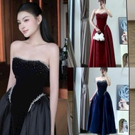 SIZE>60KG LUXURY VELVET DRESS WITH BREAST CUP AND WAIST WITH STONE