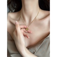 Kalung Fashion Wanita Korea Titanium Liontin Koin Keberuntungan Elegan Anti Karat Anti Luntur