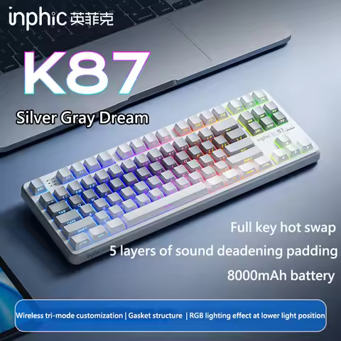 INPHIC K87 2.4G Wireless/Bluetooth/Wired Gaming Mechanical Keyboard RGB Customized Hot Swappable OEM