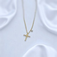 Giftest 純銀鍍18K金/成長十字架 低敏材可洗澡基督教項鍊N99