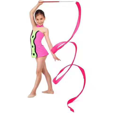 2M/4M Colorful Rythmic Gymnastics Ribbon Dance Ribbon Rhythmic Twirling Gymnastic Rod Ballet Trainin