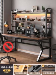 東西物聚 - 包送貨-電腦檯 80x60x165cm 胡桃色+黑架+書架 [25mm橡膠木] 電競桌 洞洞板書桌 辦公枱學習桌 寫字桌長枱 小戶型出租屋
