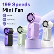 【 Clear Stock 】199Speed Portable Handheld Fan USB Rechargeable Mini Cooling With LED light Fan Adjus