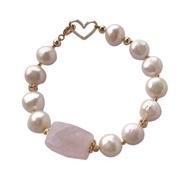 天然粉晶巴洛克珍珠手鍊