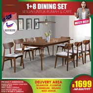 1+8 Solid Wood Dining Set Kayu / Dining Table / Dining Chair / Meja Makan / Kerusi Meja Makan / Buffet Makan Meja / Meja Party Makan Weekend / iFURNITURE