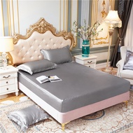 3IN1 Fitted Bedsheet Queen /King Set Satin Silk Bedsheet Mattress Protector Ready Stock