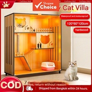 Wooden Cat Condo House Pet Cage Solid Wood Apartment With Wheels For 4 6 Cats