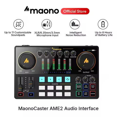 maono AME2 Audio Interface Sound Card DJ Mixer All in One Portable Podcast Studio for Recording,Live