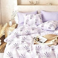 Gingham Twin Size Duvet Cover for Girls Purple Lavender Bedding 2Pcs Boho Plaid Checkered Pattern Co