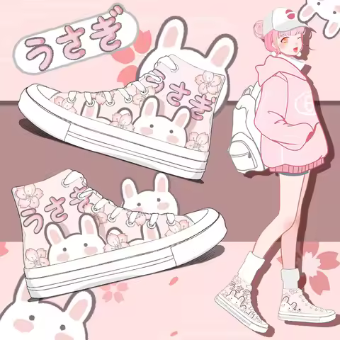 Amy and Michael Cute Girls Students Canvas Shoes Ladies Anime Cartoon Sneakers Hi Tops Casual Plimso