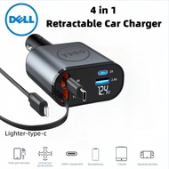 Dell Retractable Car Charger 4-in-1 Fast Car Phone Charger 100W Super Fast Charging Retractable Cable (2.6 Feet) and 2 USB Ports