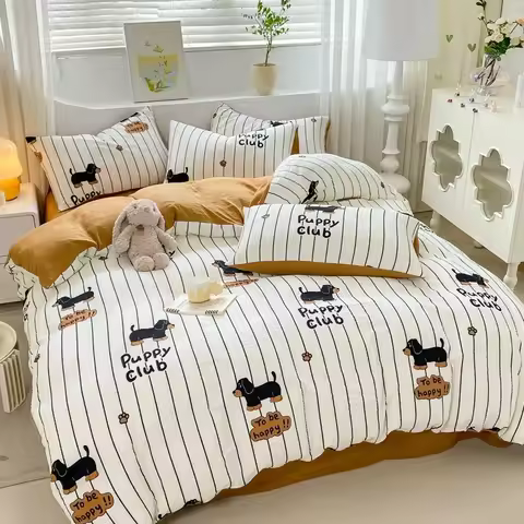 3/4Pcs Solid Solor Bedding Set Home Duvet Cover Sheet Quilt Cover AB side Bedroom Decor Queen King S