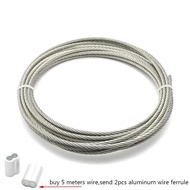 5 Meter 0.8mm 1mm 1.2mm 1.5mm 2mm Diameter Steel Wire bare Rope lifting Cable line Clothesline Rustproof 304 Stainless Steel 7*7