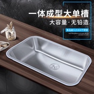 ST-🚤304Stainless Steel Stretch Sink Single Sink Kitchen Household Rounded Corner Washing Basin Large and Small Size Sing