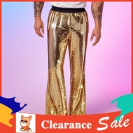 [CHA] Shiny Flared Trousers Sequin Party Pants Men's Shiny Sequin Flared Pants Hip-hop Disco Wide Le