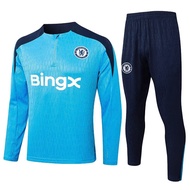 Chelsea Men's Long Sleeve Football Training Kit Blue Sports Fitness Running Suit Pre-game Warm-up Fi