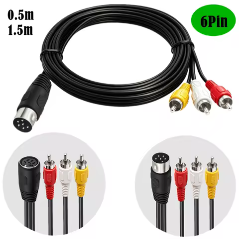 Gold Plated Large 6pin Din Male To 3 Rca Lotus Composite Av Shielded Audio Cord For Vintage Vcr Vhs 