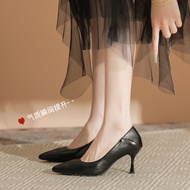 579-60 Genuine Leather Pointed Toe High Heels Women Stiletto Heel Stewardess Store Black Work Office