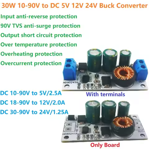 30W Ultra-wide Voltage Regulator Module 10-90V to 5V 12V 24V Buck DC-DC Converter for UPS EBike Elec