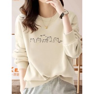 S-4XL Round Neck Printed University t Korean Version Sweatshirt Non-Brushed Autumn Long-Sleeved Whit