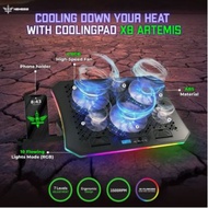 Cooling pad laptop gaming nyk 6 fan rgb adjustable panel control with stand holder phone artemis x8 