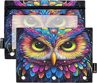 RPLIFE Colorful Owl Black Large Storage Pouches with Clear Window, 2Pack Zippered Pencil Pouches Gir
