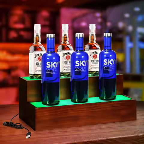 LED Bar Lighted Liquor Bottle Display Shelf,2 Tier 16 Inch LED Bar Shelves for Liquor Bottles,Bar Bo