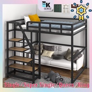 EKSENSE Front Stair Loft Bed Frame Metal Frame Single Double Bunk Bed Katil Besi Loteng Tangga Depan