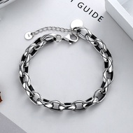 Yunchaoxuan S925Pure Silver Simple Trendy Fashion Couple Bracelet Diamond Pattern Chanel Style ins S