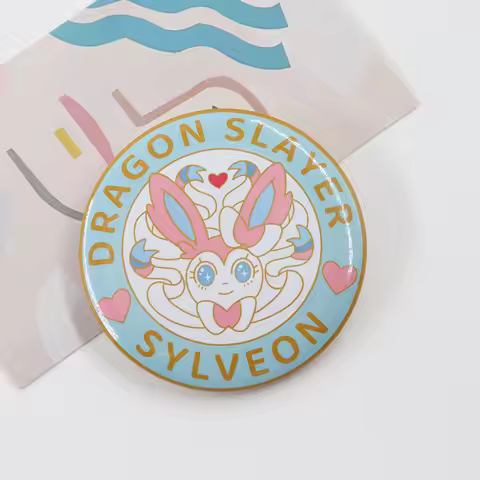 Dragon Slayer Sylveon Tinplate Eeveelutiion Fairy Fans Club Button Pin Cute Anime Novelty Accessorie