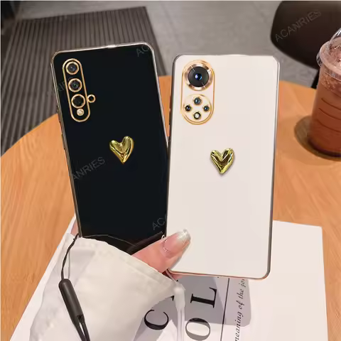 3D Gold Heart Plating Silicone Soft Case For Huawei Honor 50 SE 90 Lite 100 Pro 70 20 30 60 80 Cover