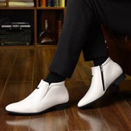 White Striped Embossed Men's Leather Boots Chelsea Boots