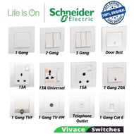 ✨SIRIM✨ SCHNEIDER VIVACE 13A 15A 20A 1 Gang 2 Gang 3 Gang 4 Gang (1 Way/2 Way) Door Bell 13A Univers