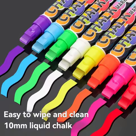 Liquid Erasable Chalk Markers Pens 8 Colors 10mm/15mm Washable & Wet Erase Neon Art Makers for Black