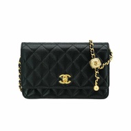 Chanel 金雙C菱格紋牛皮金球Woc斜背包(AP1450-黑)