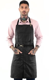 Under NY Sky No-Tie Panther Black Apron – Coated Twill with Leather Reinforcement, Split-Leg, Adjust
