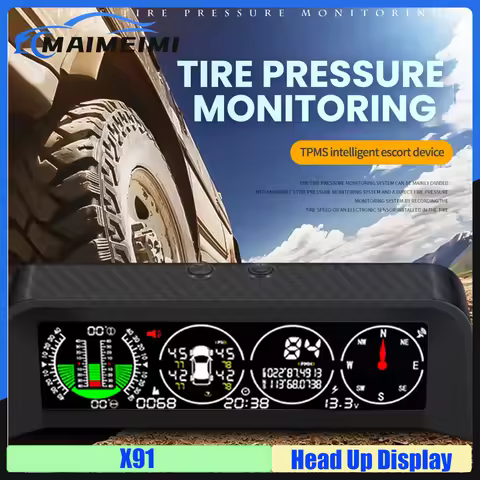X91 HUD GPS TPMS Head Up Display For All Vehicle Speed Slope Meter Inclinometer Car Slope Meter Accu