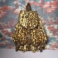 90% new head porter savannah cheetah leopard drawstring backpack 豹紋索繩尼龍啪鈕背囊 書包 背包