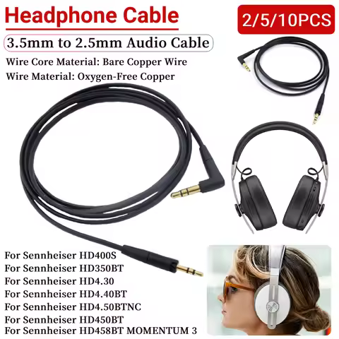 3.5mm to 2.5mm Core Cable Mixed Upgrade Cable Headset Audio Cable Wire for Sennheiser HD400S HD350BT