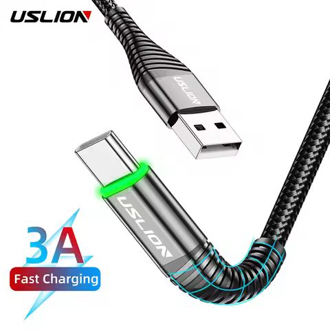 USLION 2m LED 3A Type C Cable For Huawei P30 Pro Fast Charge Phone Charging Wire USB C Cable For Sam
