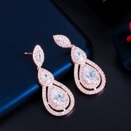 SEQUITO Delicate Brides Jewelry Rose Gold Plated Pave Setting AAA CZ Zirconia Waterdrop Crystal Ston