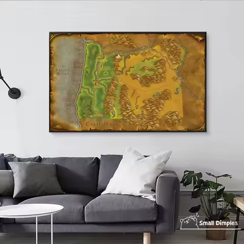 Map Of Oregon World Of Warcraft Style Map Game Poster Canvas Art Print Home Decoration Wall Painting
