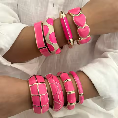 KMVEXO Dopamine Color Blocked Bangles Creative Design Fashionable Temperament Drip Oil Imitate Ename