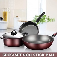 Westons 3PCS Non Stick Frying Pan Kitchen ware Cookware Set pot Cast Iron Original Kitchen Cooking Pots and Pans Set Non PFOA Suitable for Induction Cooker &amp; Gas Stove