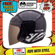 ZEUS Open Face Helmet ZS-609 With Smoke Visor - Metallic Black